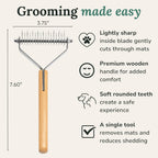 Stainless steel mat remover tool demonstrating the dual head design