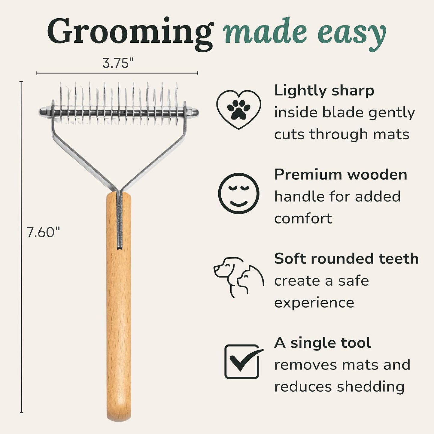 Stainless steel mat remover tool demonstrating the dual head design