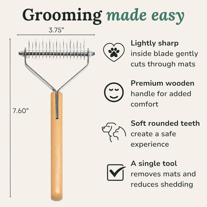Stainless steel mat remover tool demonstrating the dual head design