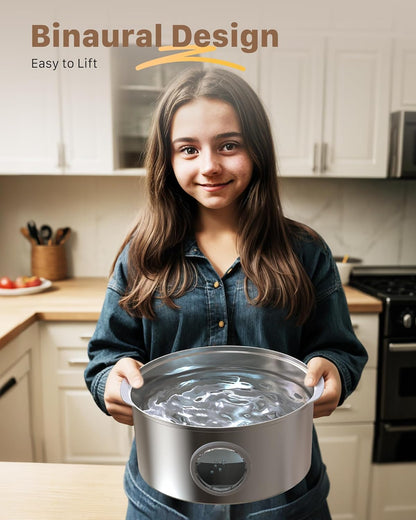 Side view of Grookpet stainless steel dog water dispenser