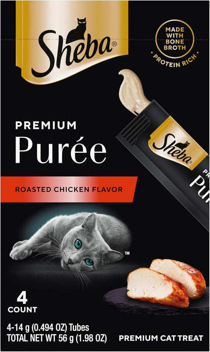 Sheba Premium Puree Cat Treats Lickable Roasted Chicken Flavor, Smoked Salmon Flavor, and Seared Tuna Flavor, 0.49 oz. Tubes, 48 Count - Image 9