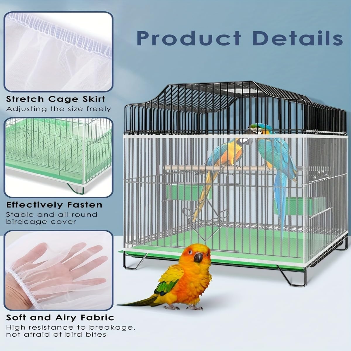 MAXQUU bird cage splash guard showing breathable air flow mesh