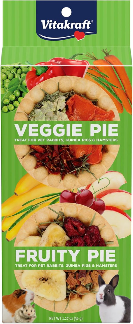 Vitakraft Veggie and Fruity Pie Treat front packaging view showcasing two small pet snacks
