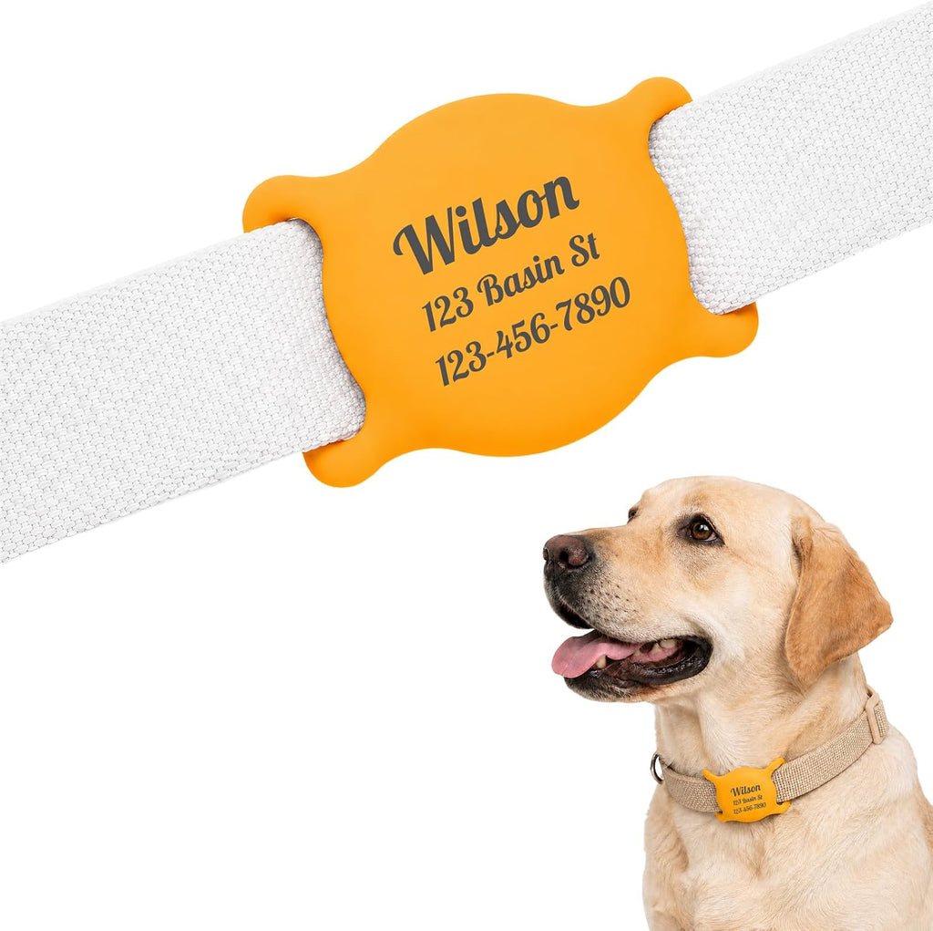 Personalized Designed for AirTag Dog Collar Holder - UV Laser Engraved Pet Name & Phone Number, Soft Silicone Slide-On, Quiet & Washable, 3 Sizes for Dogs & Cats (Light Pink, M 3/4" (2.7 * 1.5")) - Image 11
