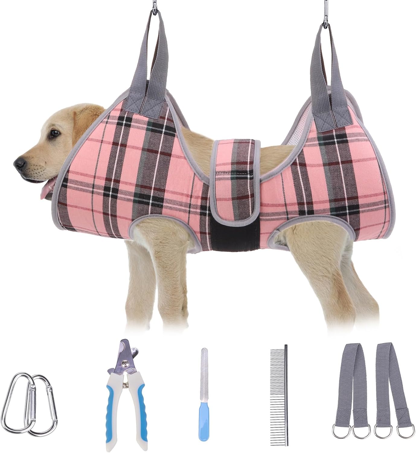 Instructions for adjusting Beautyzoo pet grooming sling straps
