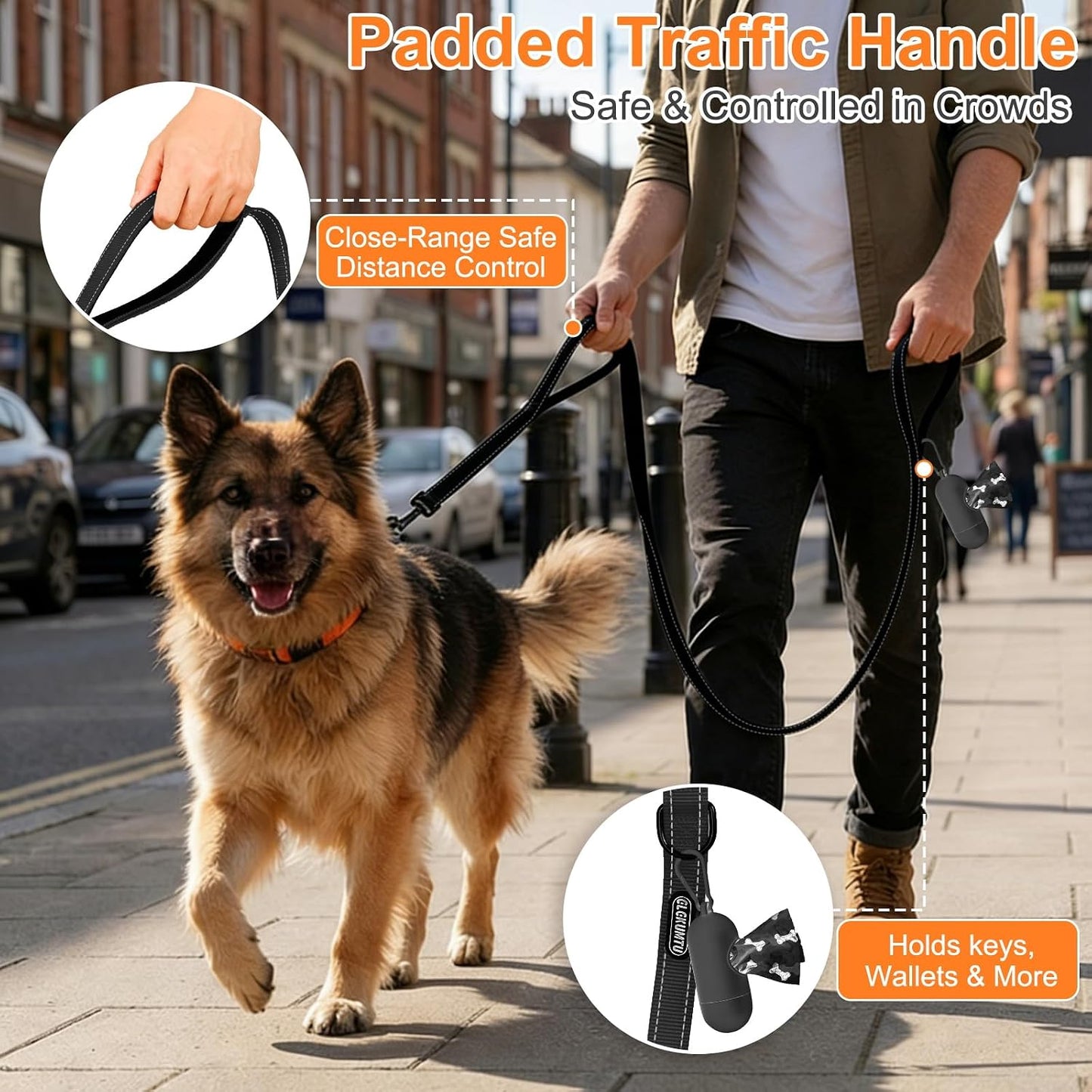 CLCKUMTU pet leash showing the three hundred and sixty degree rotating alloy clasp