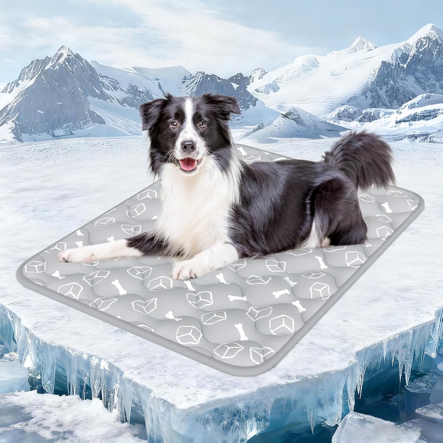 Rywell Dog Cooling Mat 2.0 front view showing elegant grey surface and extra large dimensions for big dogs.