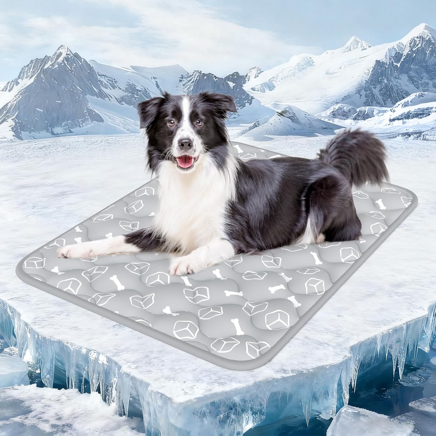 Rywell Dog Cooling Mat 2.0 front view showing elegant grey surface and extra large dimensions for big dogs.