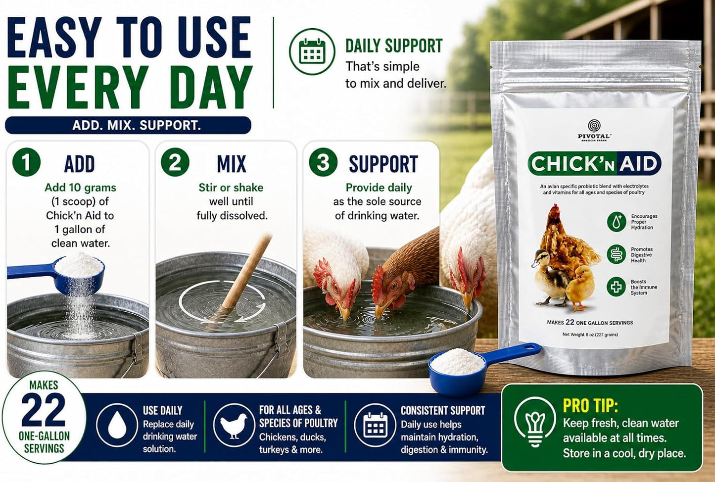 Chaffhaye Shop poultry care electrolyte powder pack resting on clean surface