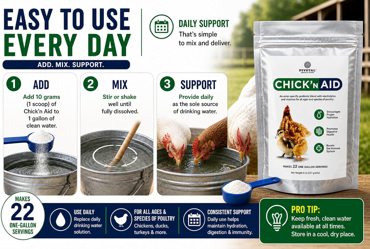Chaffhaye Shop poultry care electrolyte powder pack resting on clean surface