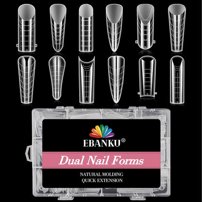 Ebanku 288 pieces clear dual nail forms for polygel extensions front view