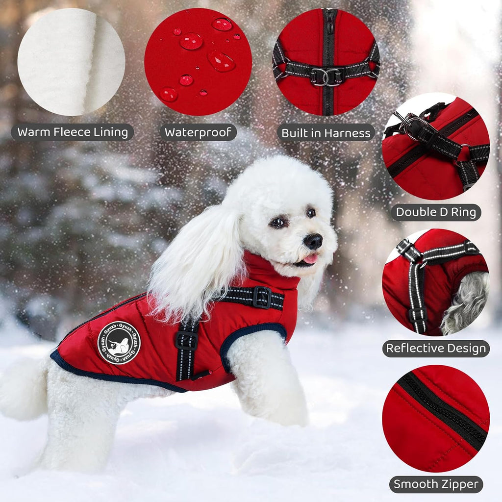 Red winter dog jacket with zipper detail