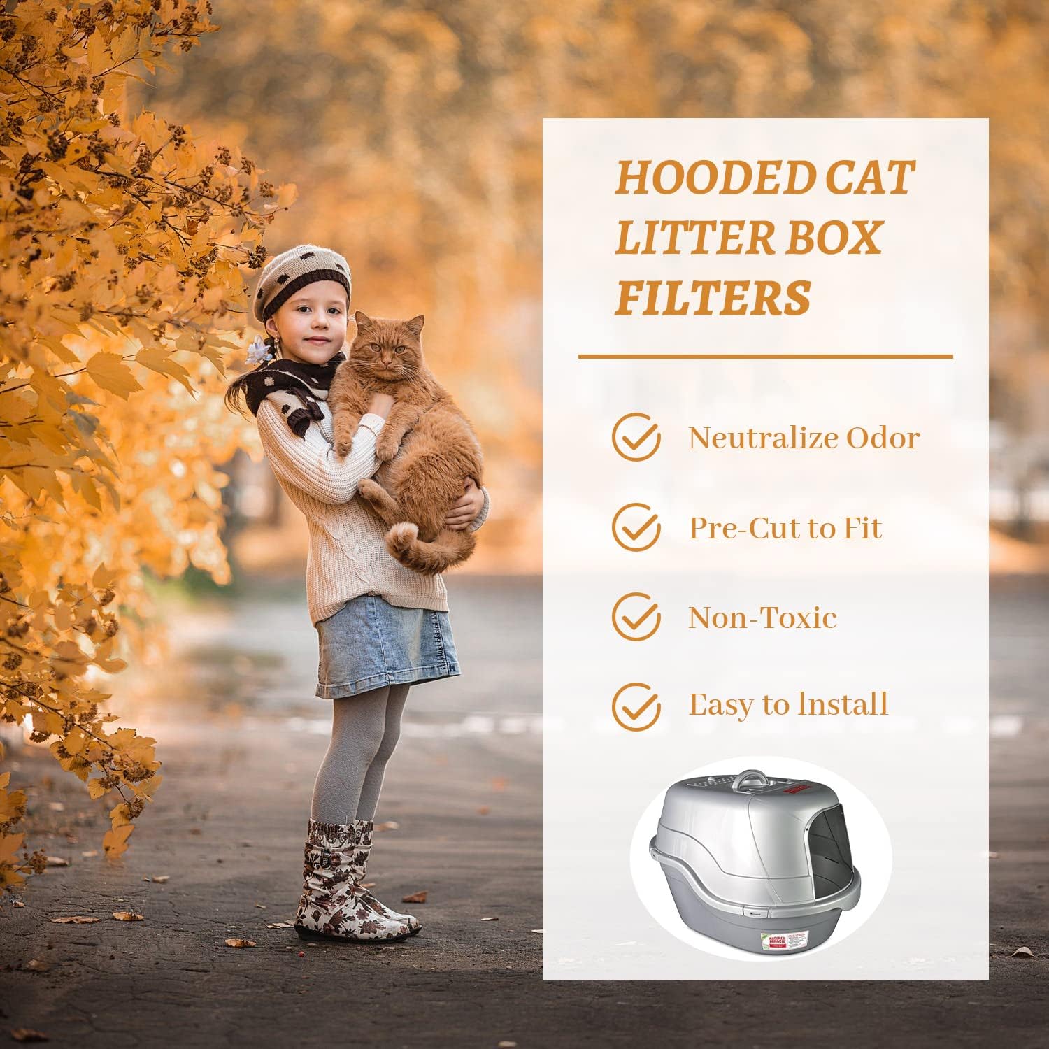 Trimmable spare carbon filter pads for hooded cat litter boxes.
