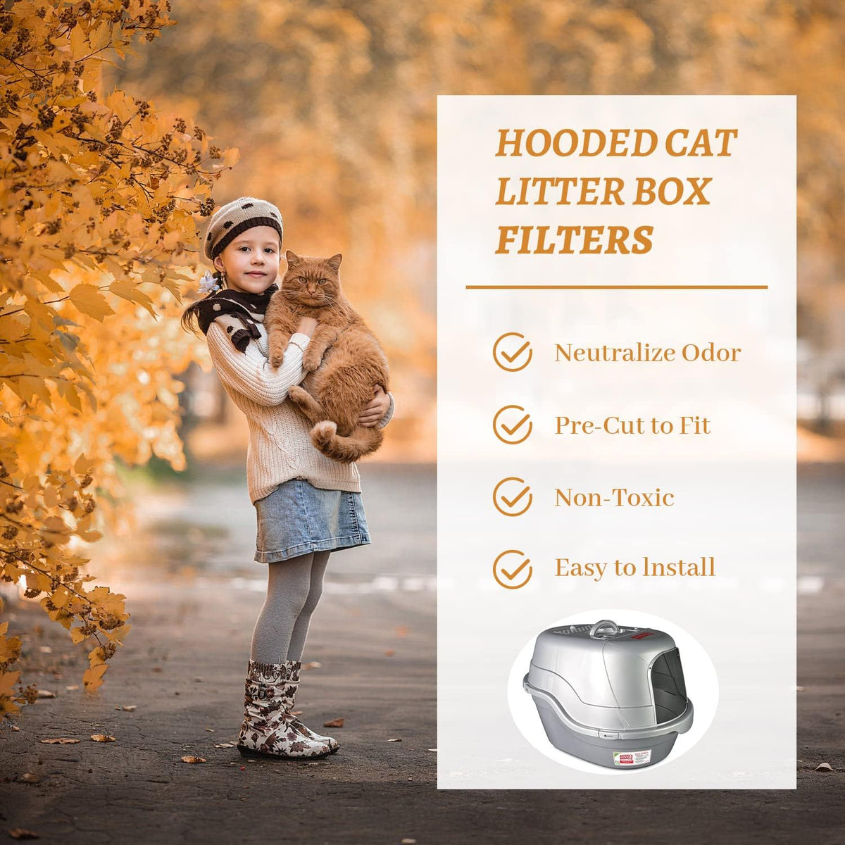 Trimmable spare carbon filter pads for hooded cat litter boxes.