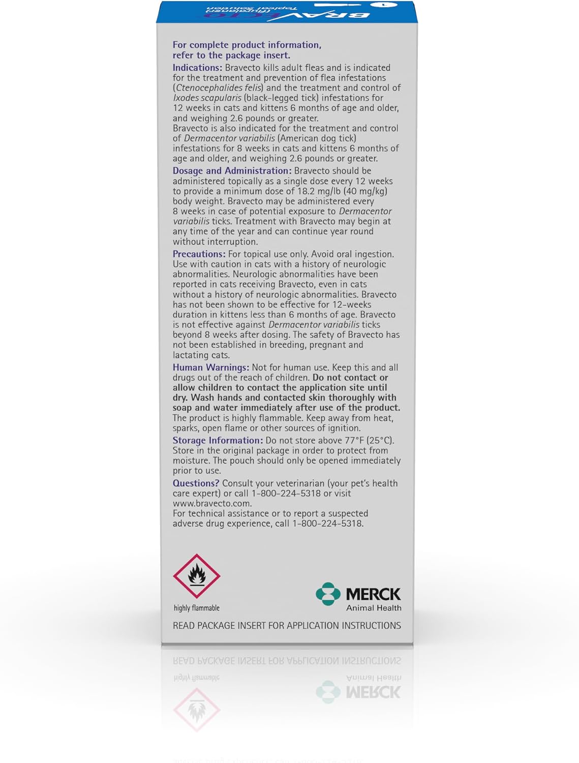 Bravecto cat flea and tick treatment packaging details