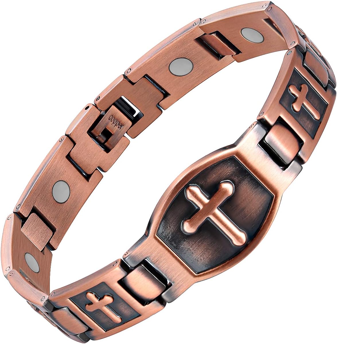 Jecanori Pure Copper Magnetic Bracelet front view featuring cross design links.