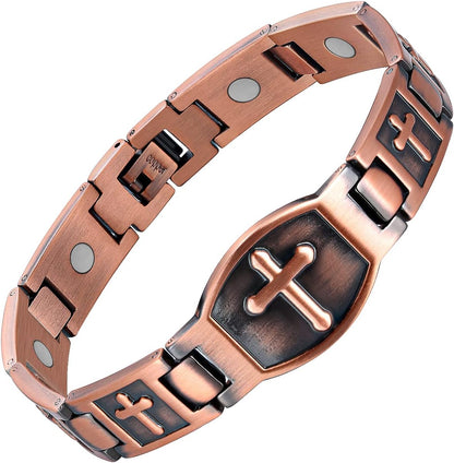 Jecanori Pure Copper Magnetic Bracelet front view featuring cross design links.