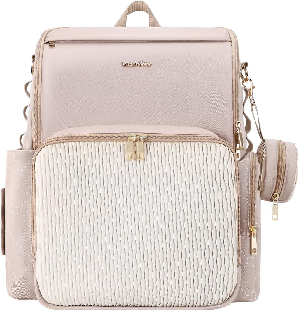 Vosmles stylish baby diaper bag backpack front view in beige