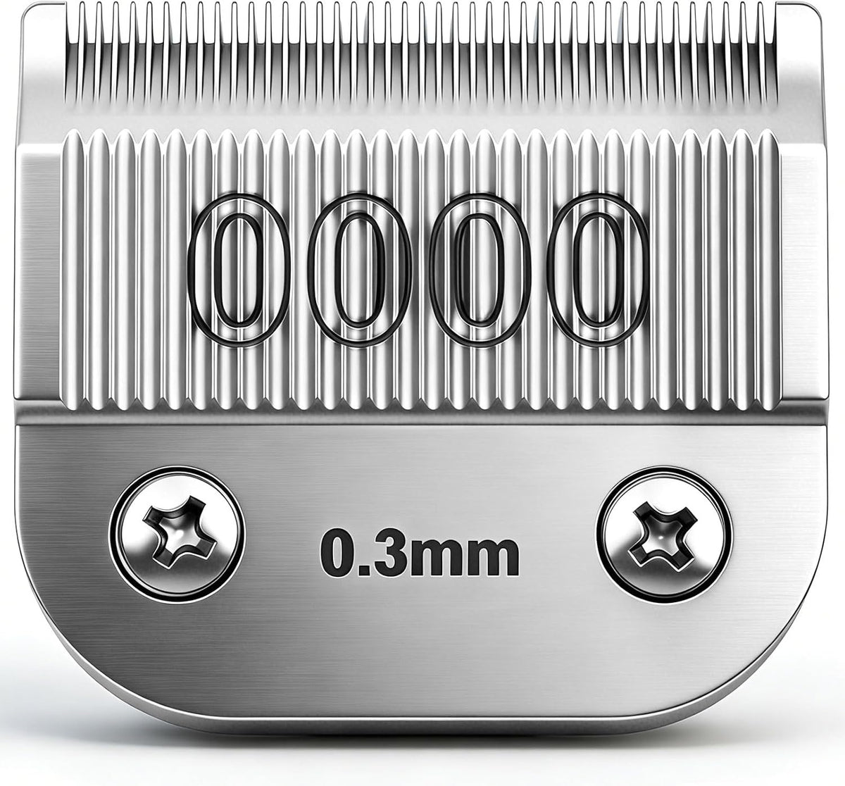 Ruzros imported seven piece professional clipper blades array detailing size markings on surface.