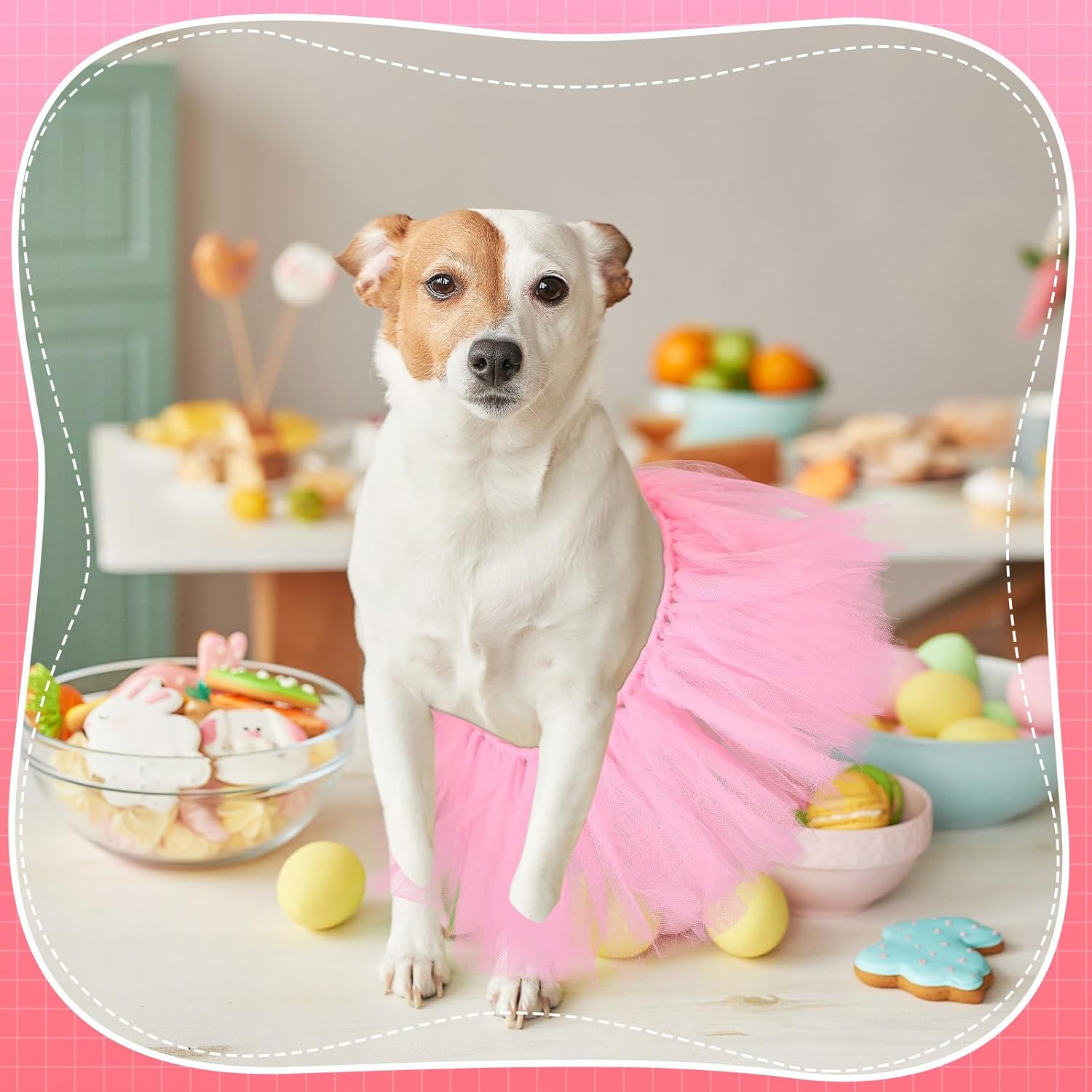 Locmeo vibrant tulle pet outfit laid flat showing drawstring closure