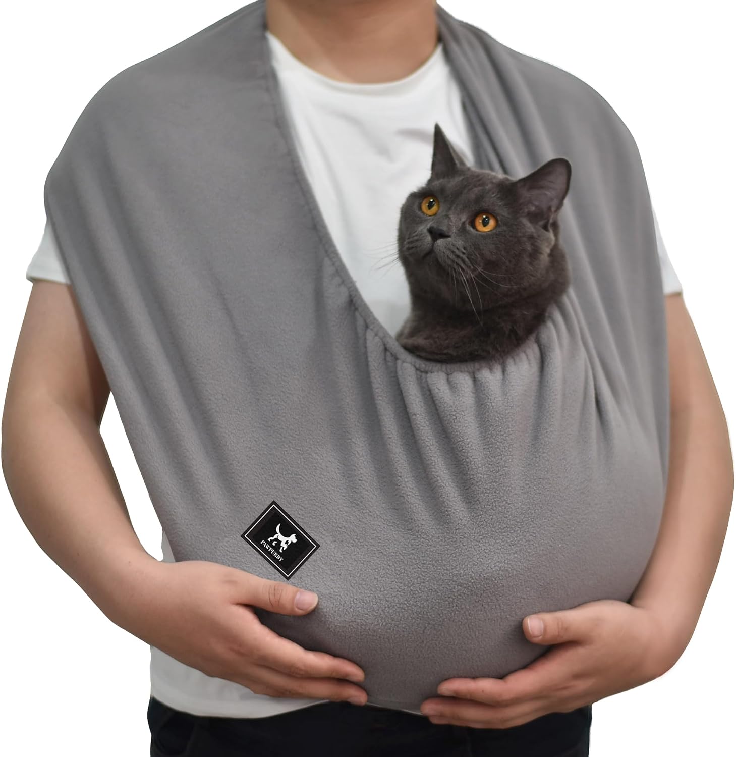 Ultra-Soft Polar Fleece Cat Sling, Elastic One-Piece Cat Carrier for Indoor Home Use, Metal-Free Pet Cuddle Bag, Fits 3-13 lbs,Light Gray Medium - Image 11