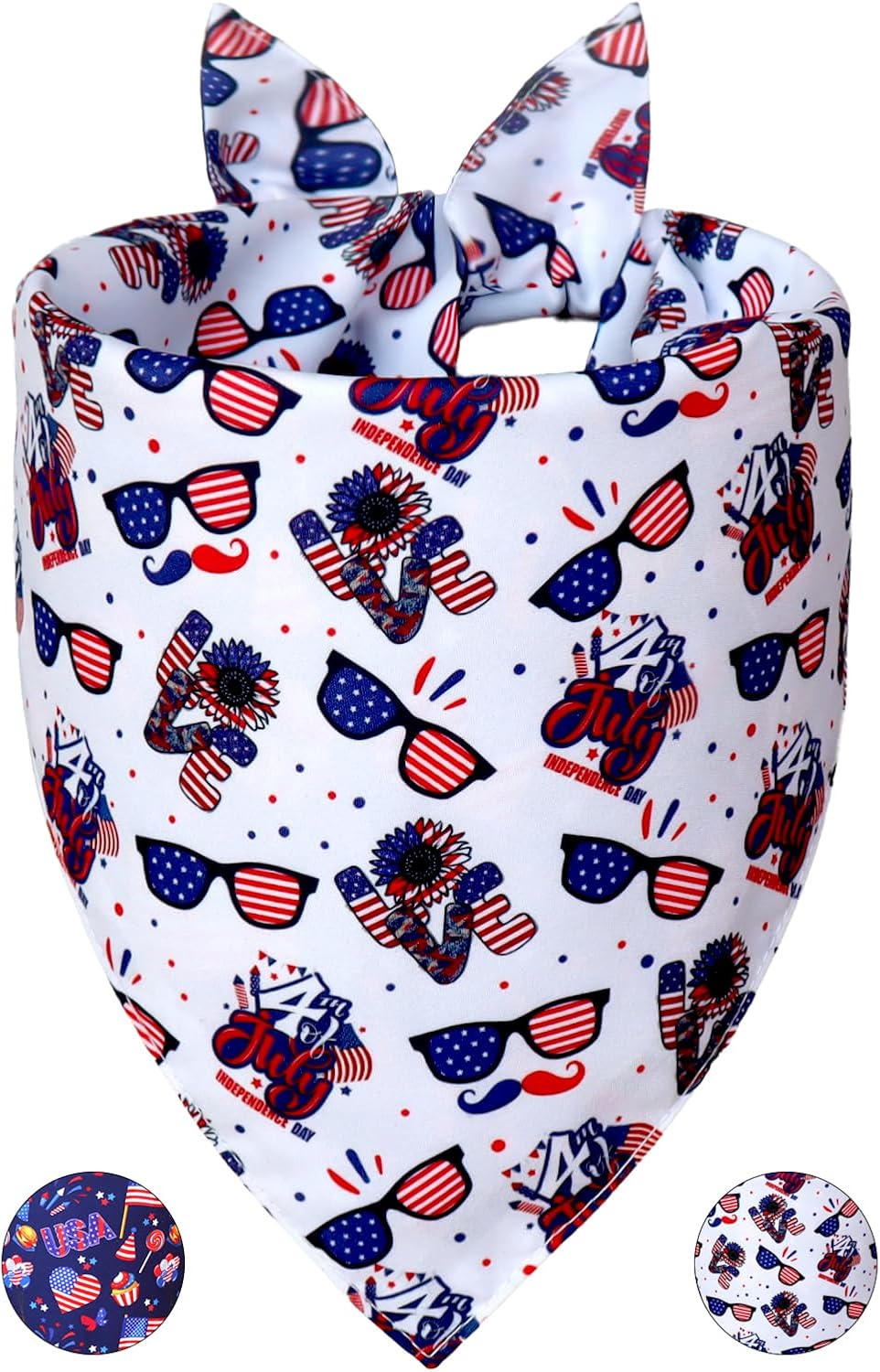 Large dog wearing patriotic Independence Day scarf