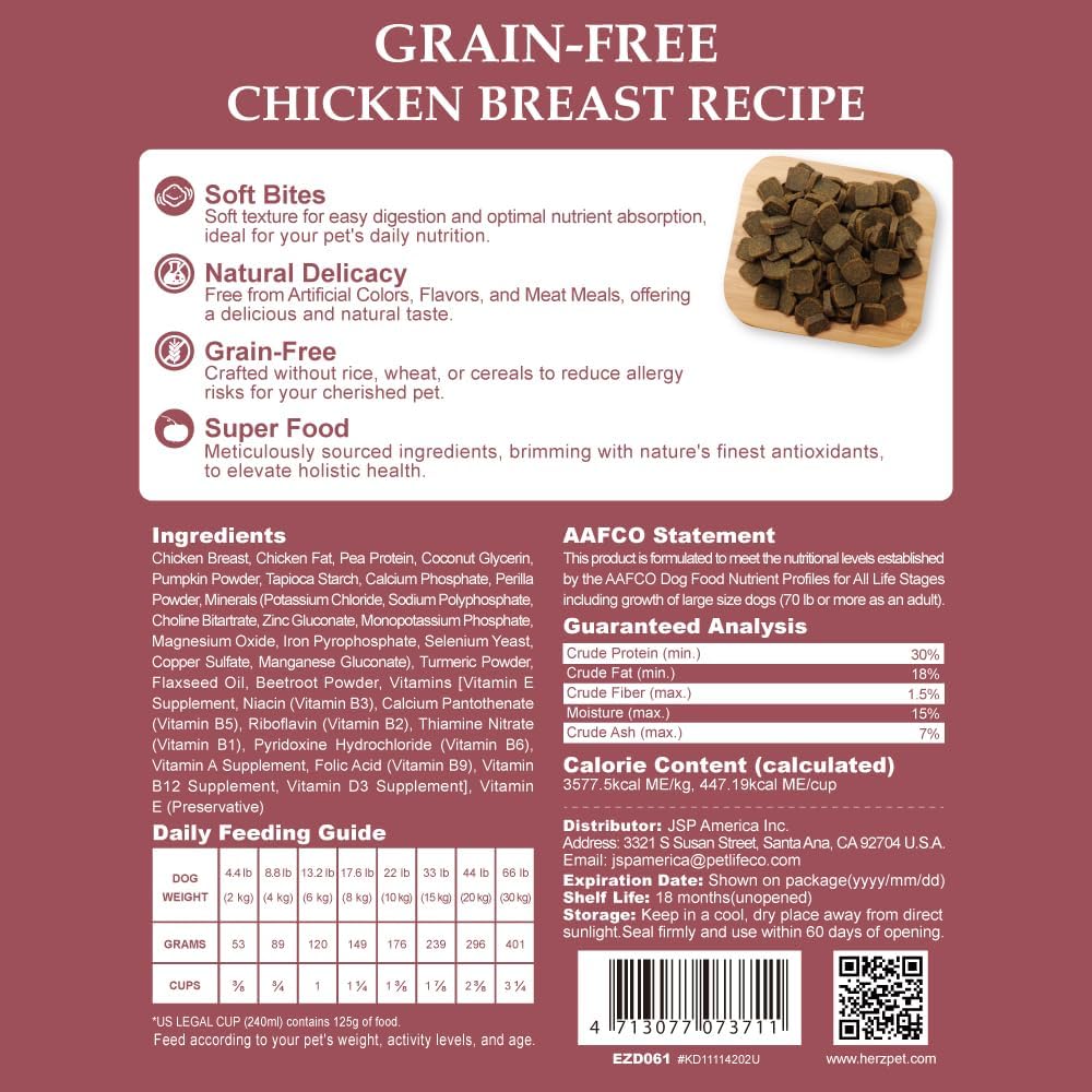 Herz single pure-meat grain-free dog food packaging highlighting the high-protein limited-ingredient formula.