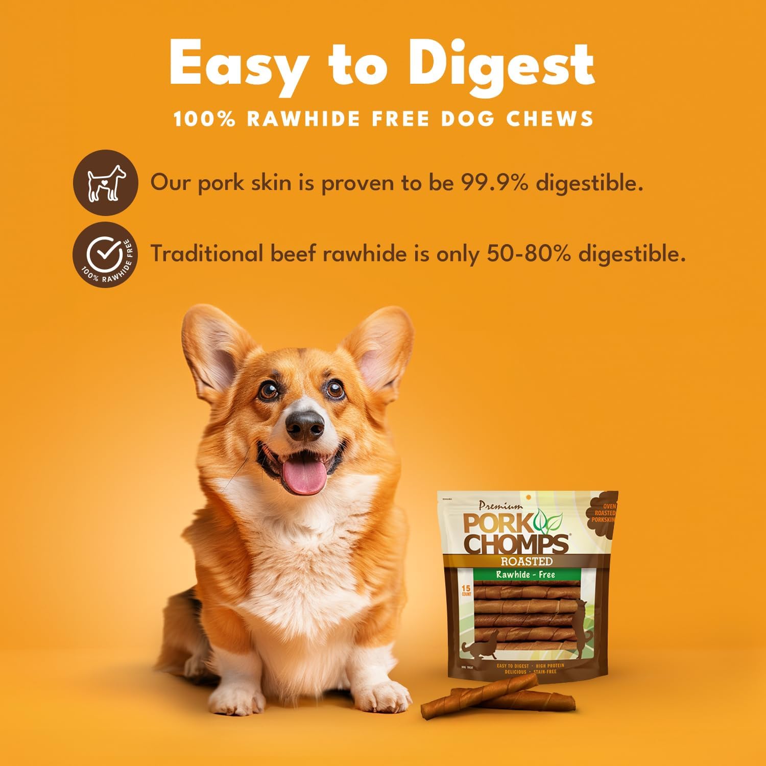 Pork Chomps Rawhide Free 6 Inch Twists high protein dog treats displayed out of the bag