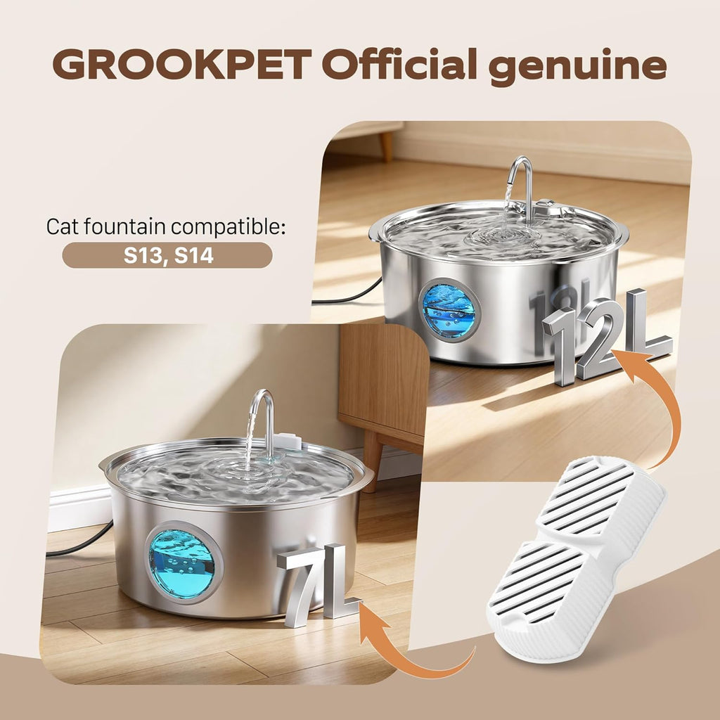 Grookpet replacement filter set for large dog fountains