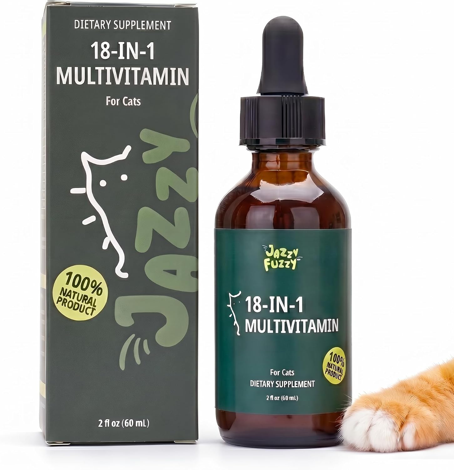 Jazzy Fuzzy 18-in-1 Liquid Multivitamin for cats bottle front view