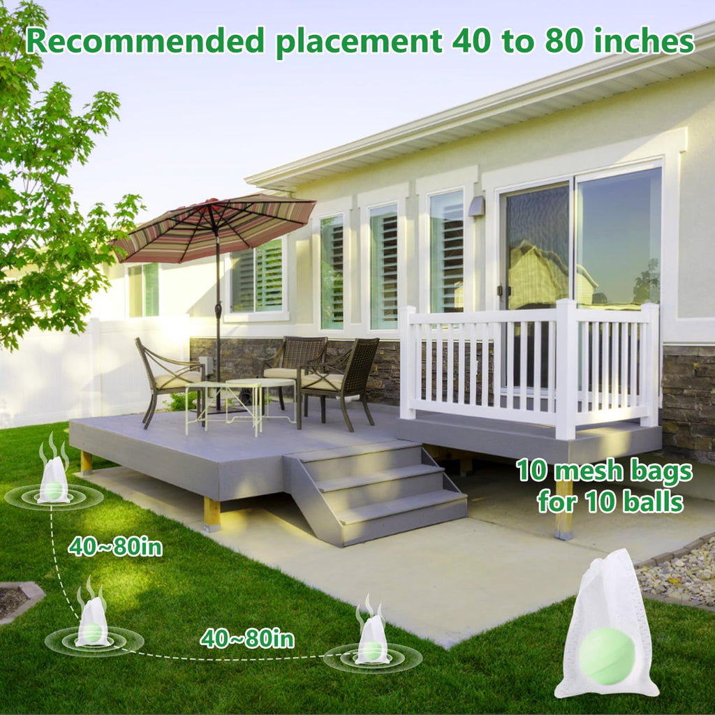 Mimo Style cat deterrent balls hanging on outdoor garden fence
