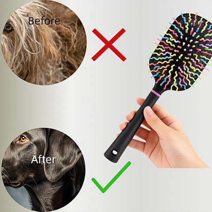 Ergonomic handle detail of the rainbow mane and tail brush