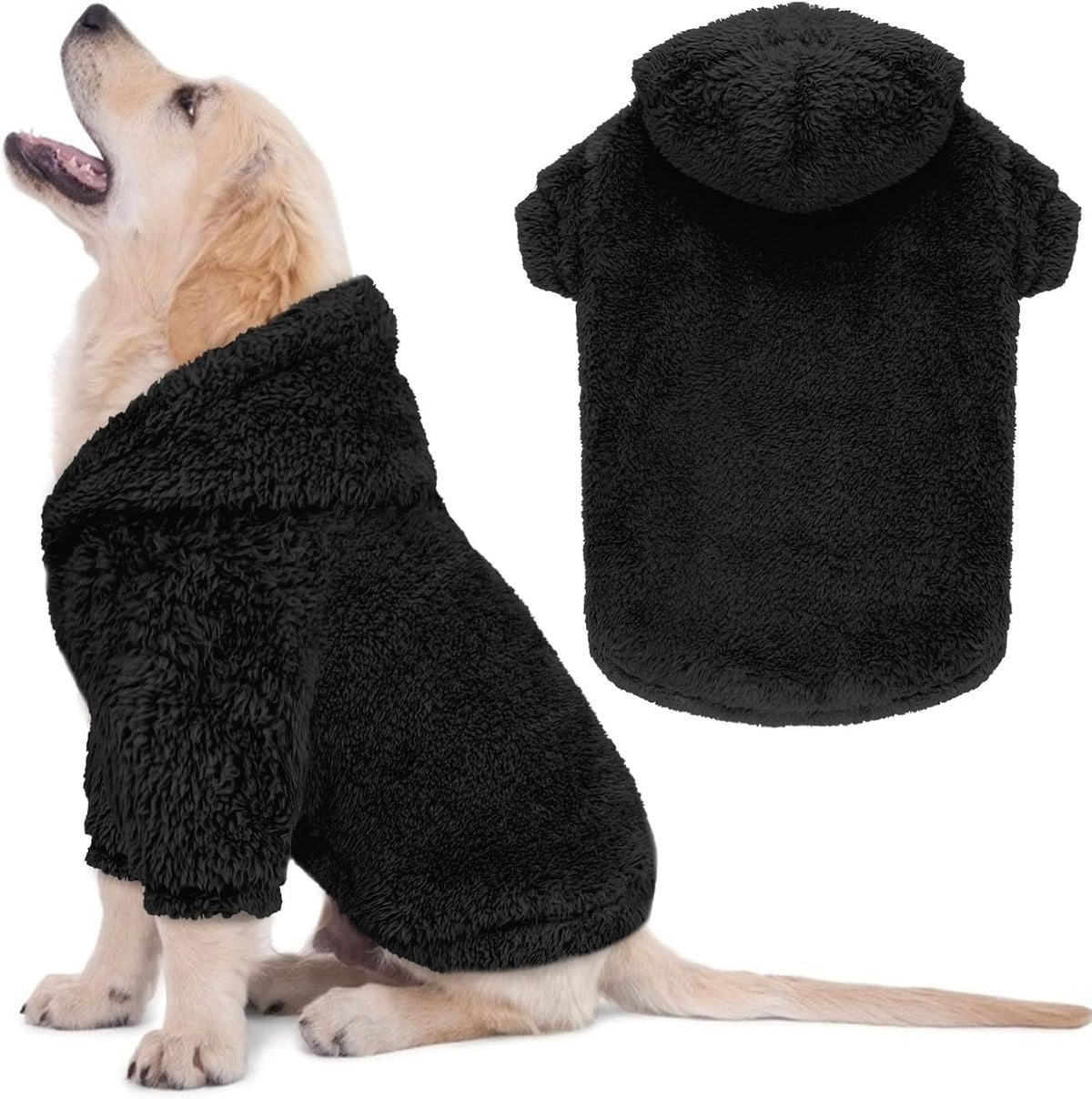 Fuzzy Dog Hoodie Dog Sweaters for Large Dogs Soft Double-Sided Plush Fleece Sweater Clothes Coats Hoodie Sherpa Hooded Sweatshirt(Grey-L) - Image 11