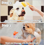 Soft silicone bristles on pet shampoo dispenser brush close up view