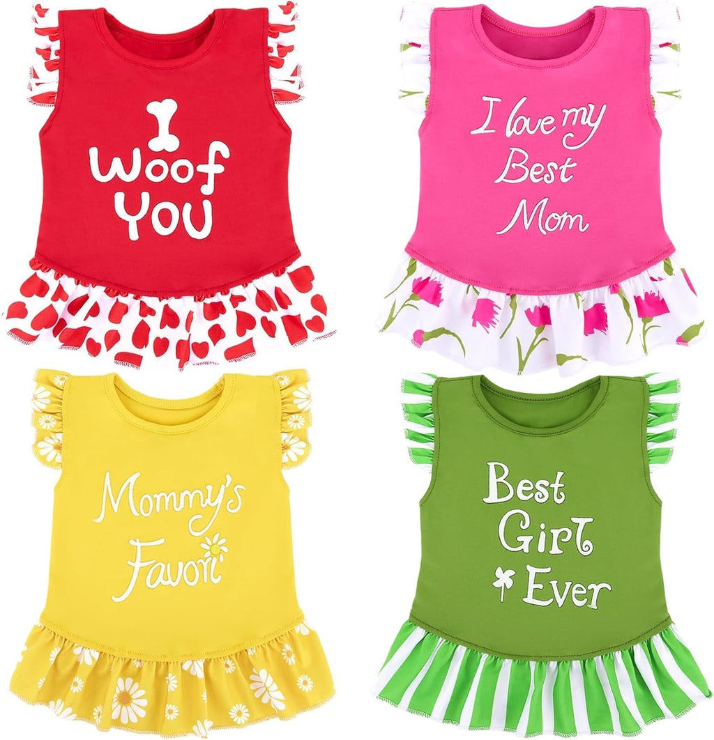 XPUDAC 4 Pack dog dress girl clothes front view showing colorful floral patterns