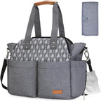 Lekebaby diaper bag tote front view in grey arrow print