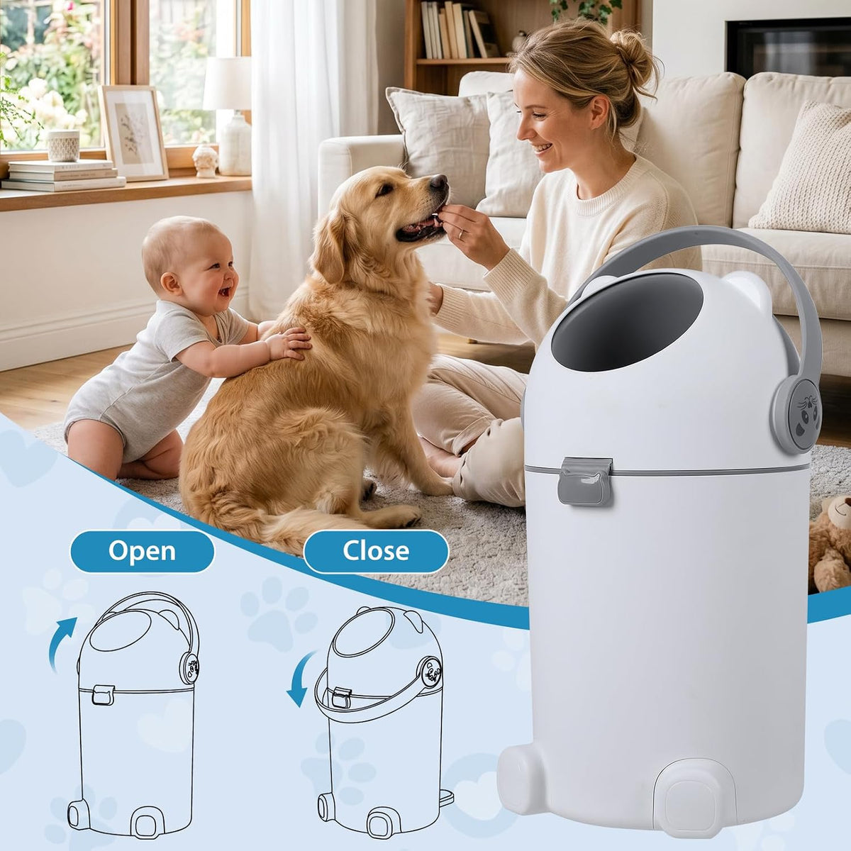 Close up of removable inner bin handle for pet waste station