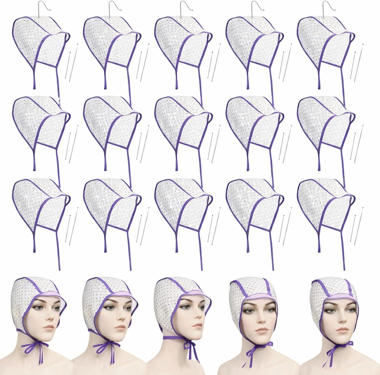 Willbond 20 Pcs Hair Highlight Cap Kit with metal hooks front view