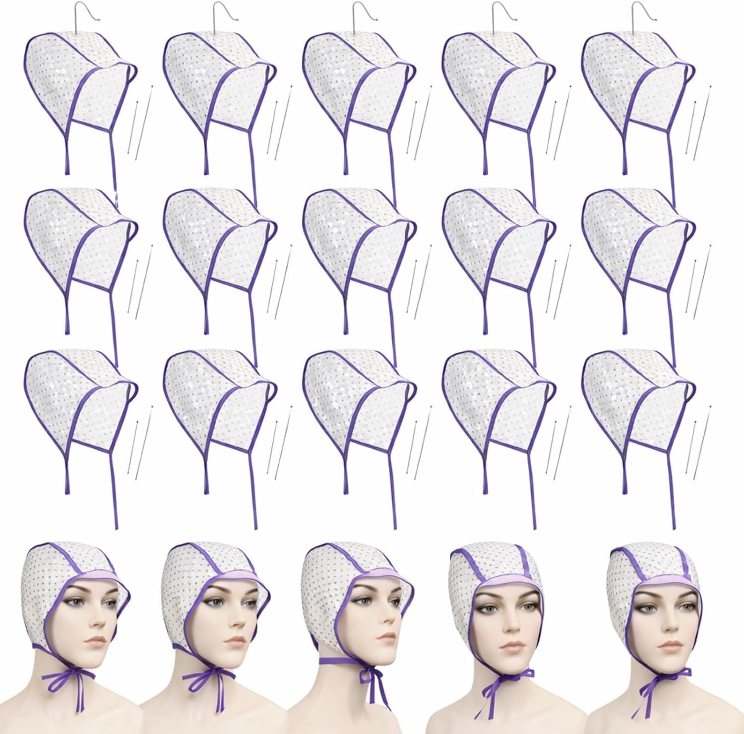 Willbond 20 Pcs Hair Highlight Cap Kit with metal hooks front view