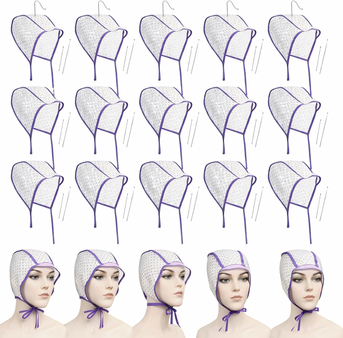 Willbond 20 Pcs Hair Highlight Cap Kit with metal hooks front view