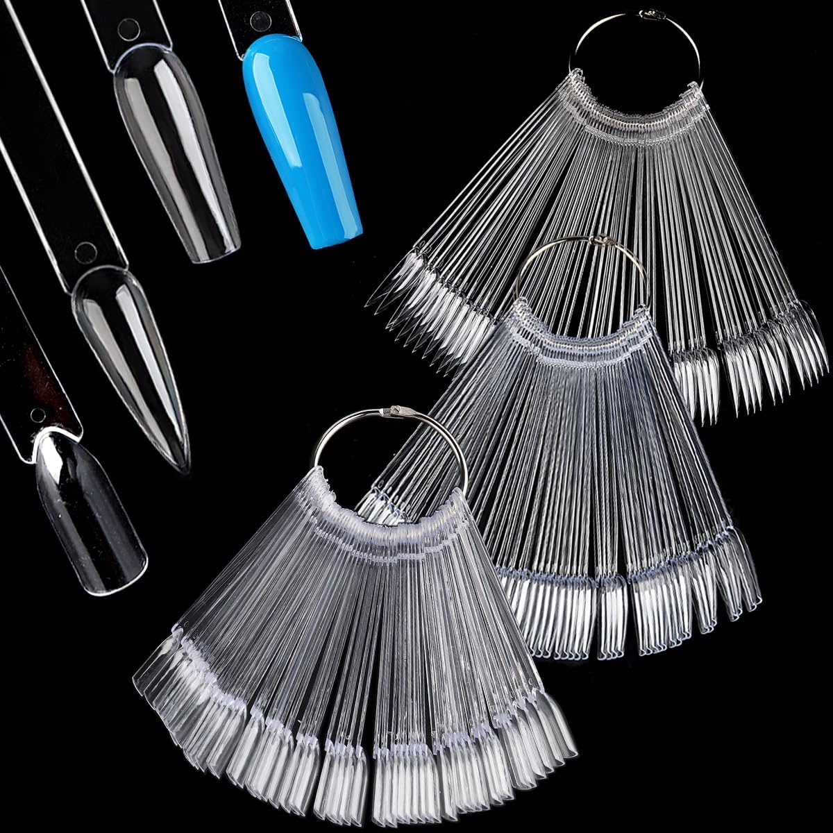Nailwind 150pcs clear nail color swatch sticks with metal ring front view