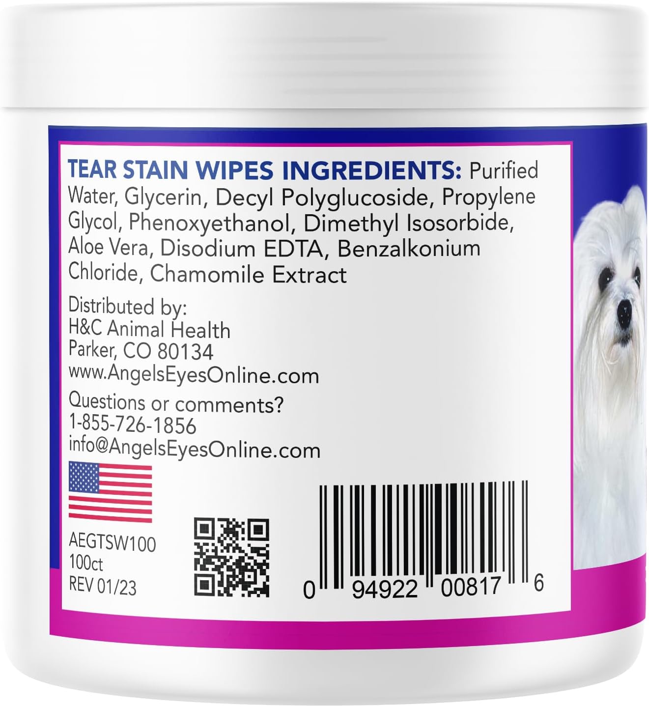 Authentic USA imported Angels Eyes wipes for white dogs