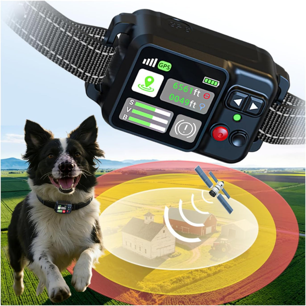 LCYLJGY GPS wireless dog fence system front view displaying the digital screen collar tracking settings.