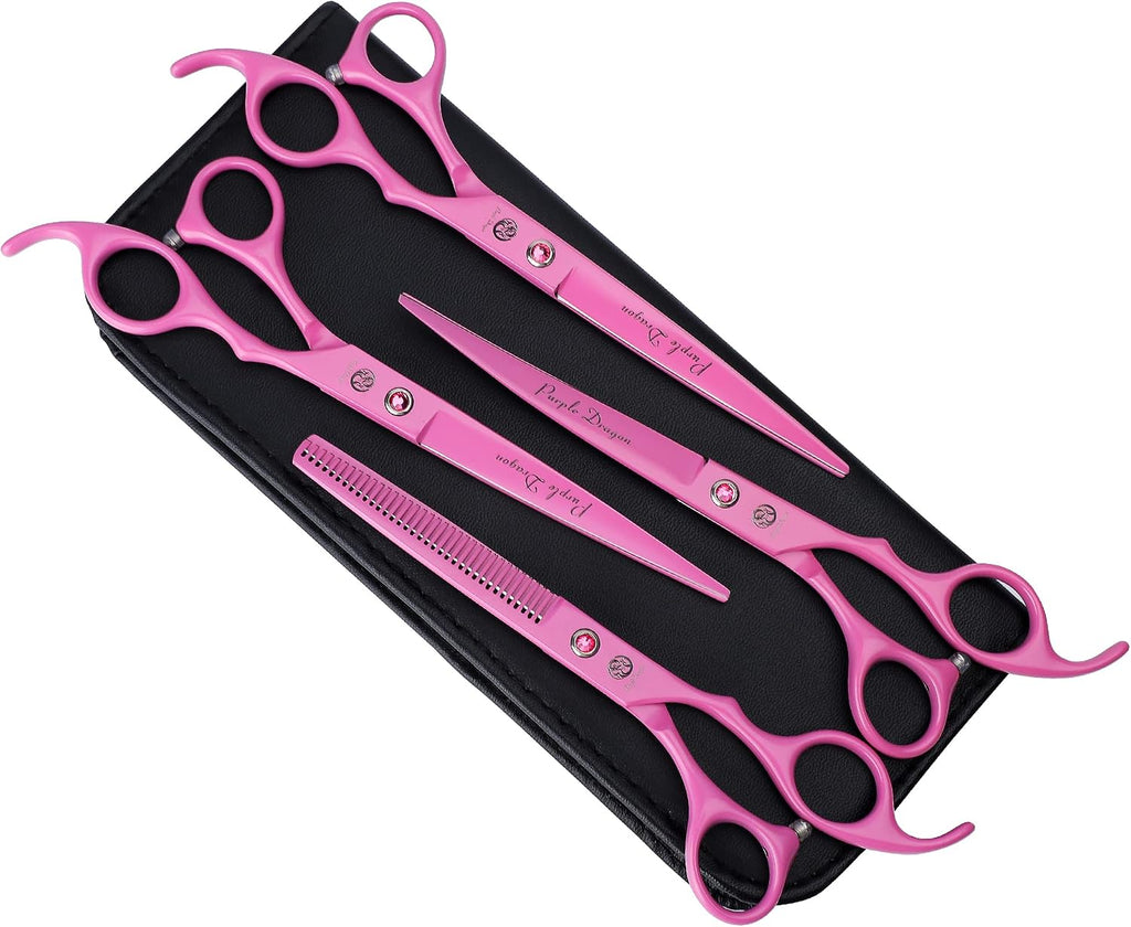 Purple Dragon Professional 7.0 inch 4PCS Pet Grooming Scissors Kit Japan Premium Steel Straight & Curved & Thinning Blade Dog Hair Cutting Shears Set with Case - Image 12