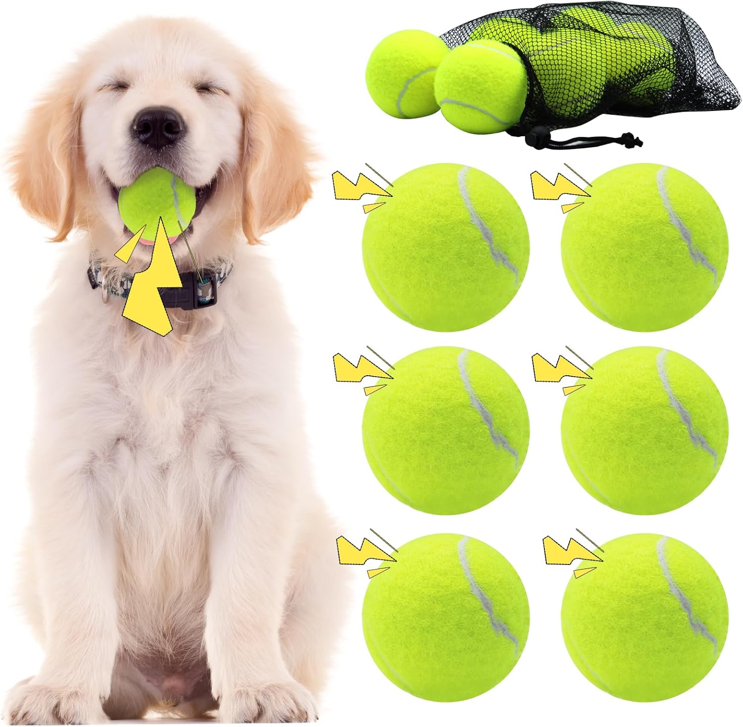 Swingers Squeaky Tennis Balls for Dogs,2.5 inch Training Tennis Balls,Exercise Ball for Pet Dog with Mesh Carry Bag Easy to Transport (Multicolor, 6 Pack) - Image 9