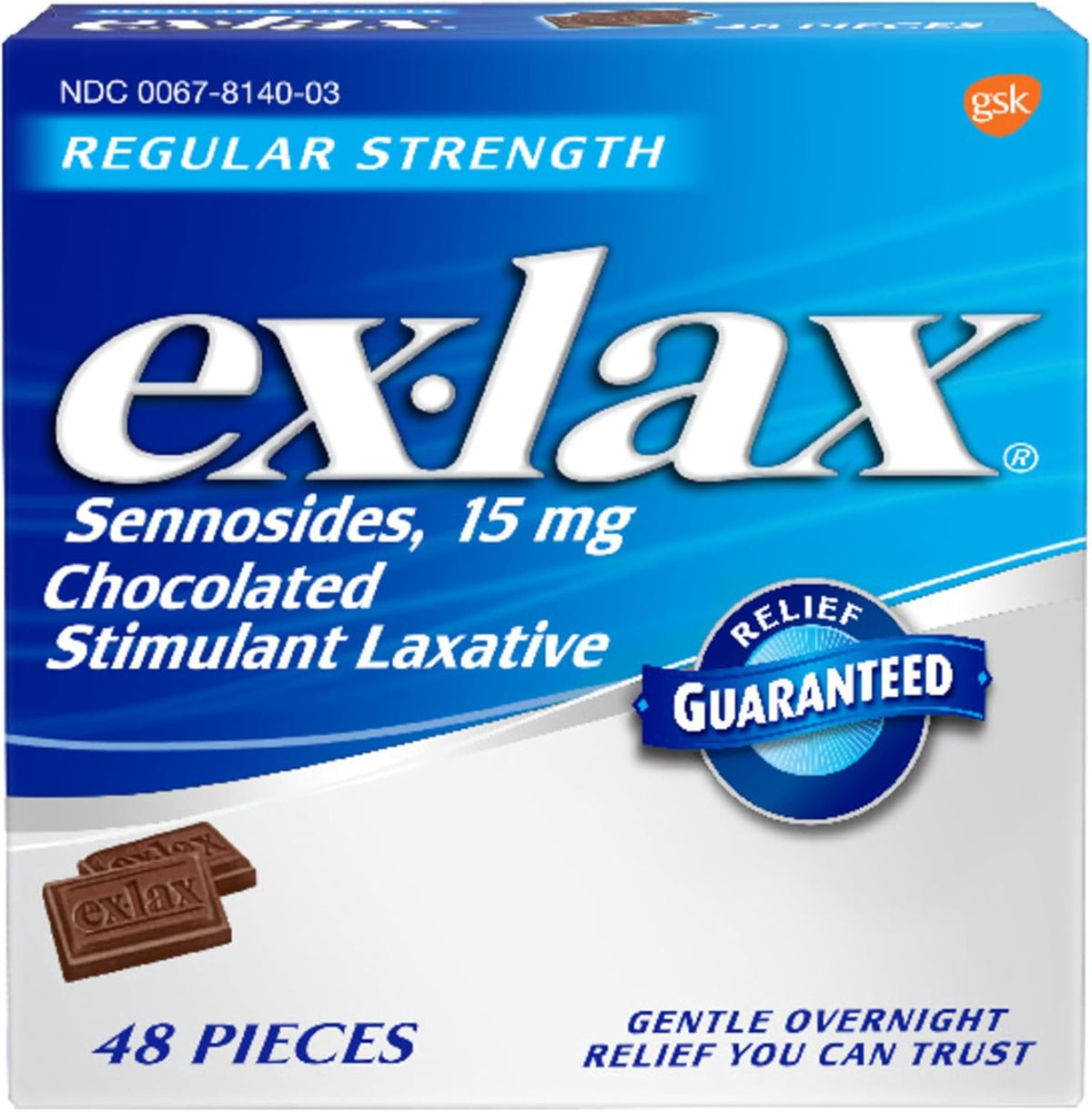 Ex-Lax Regular Strength Chocolated Stimulant Laxative 48 Count box front view