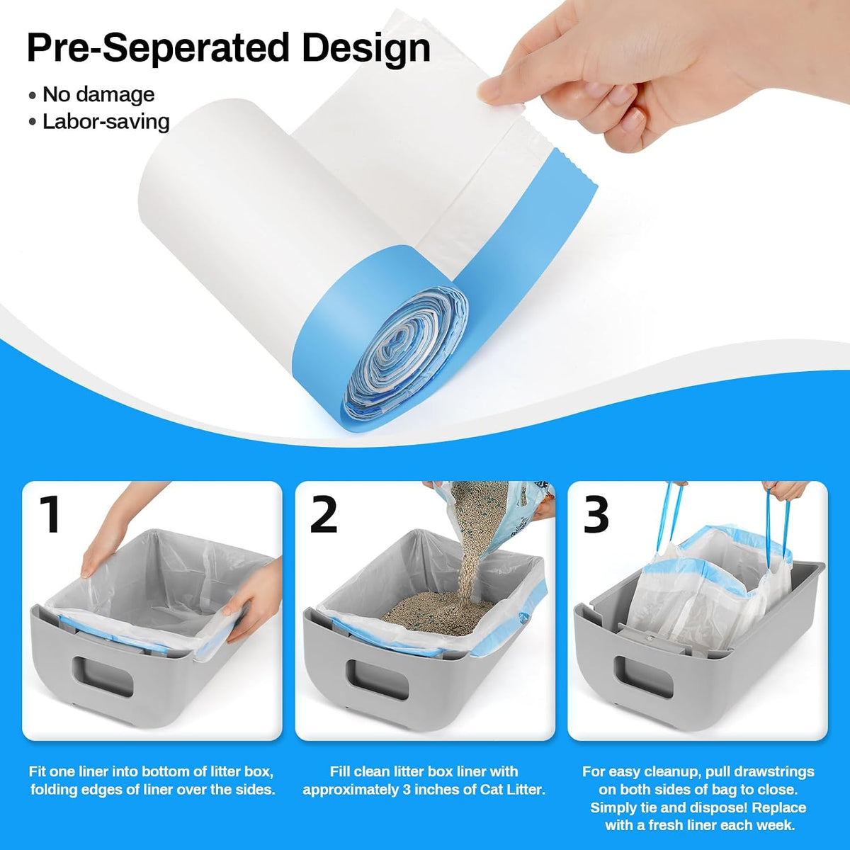 Tie up drawstring mechanism on Fumoi heavy-duty waste bags for easy disposal.