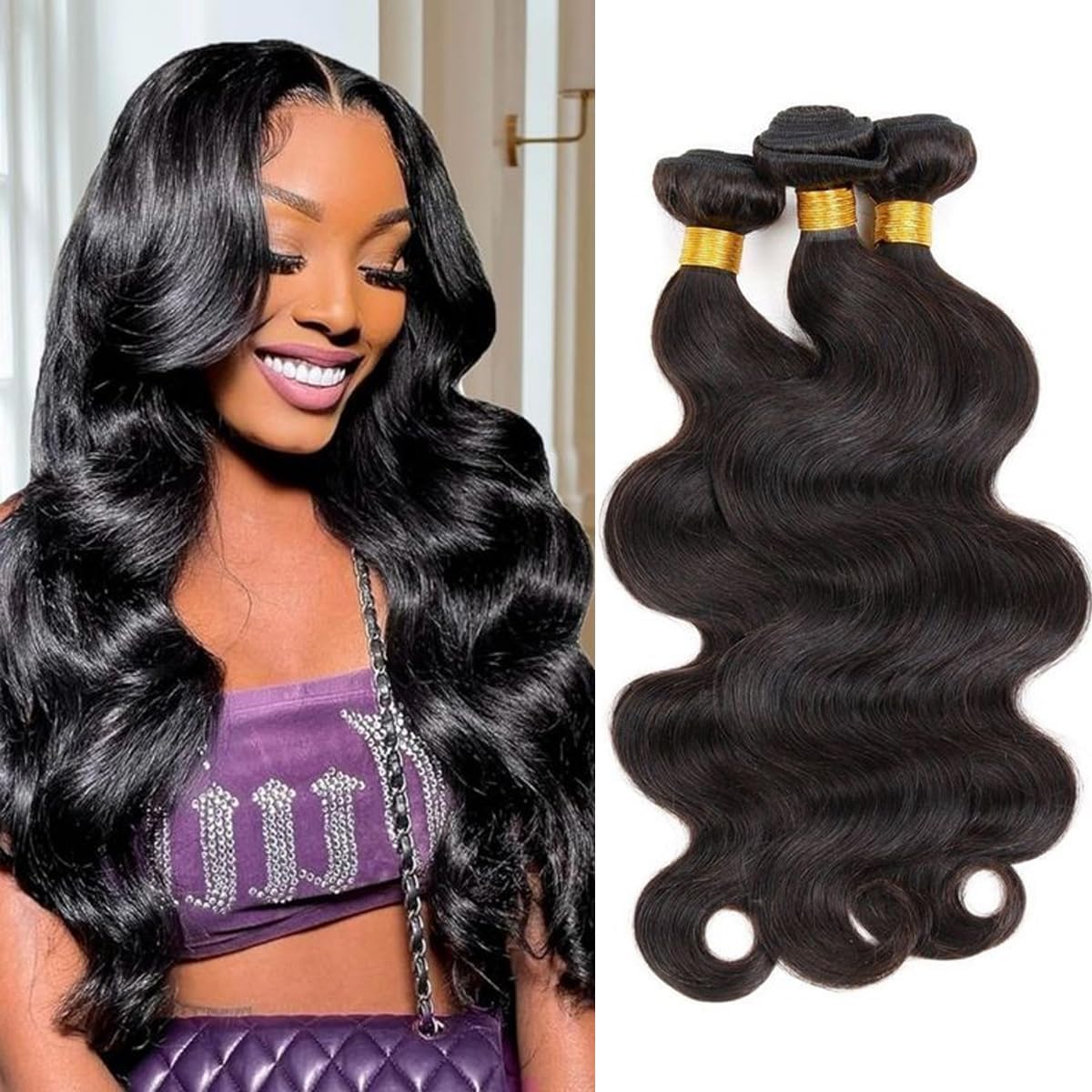 DaiMer Body Wave Human Hair Bundles front view displaying premium Brazilian virgin hair textures.