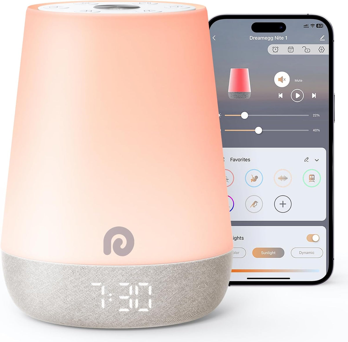 Dreamegg Nite 1 Baby Sound Machine front view showing digital clock display.