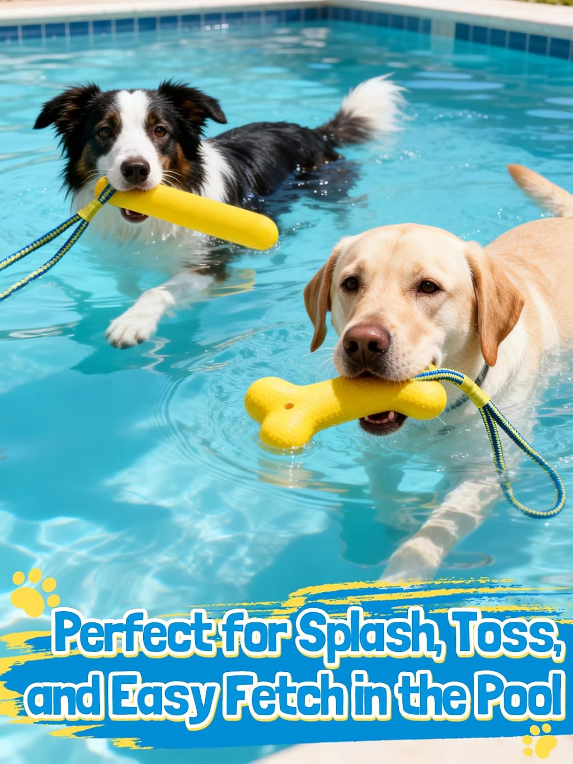 MEWTOGO dog chew stick bumper floating in fresh lake water during outdoor pet training.